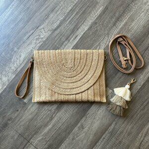Raffia Light Brown Straw Weave Natural Crossbody Bag